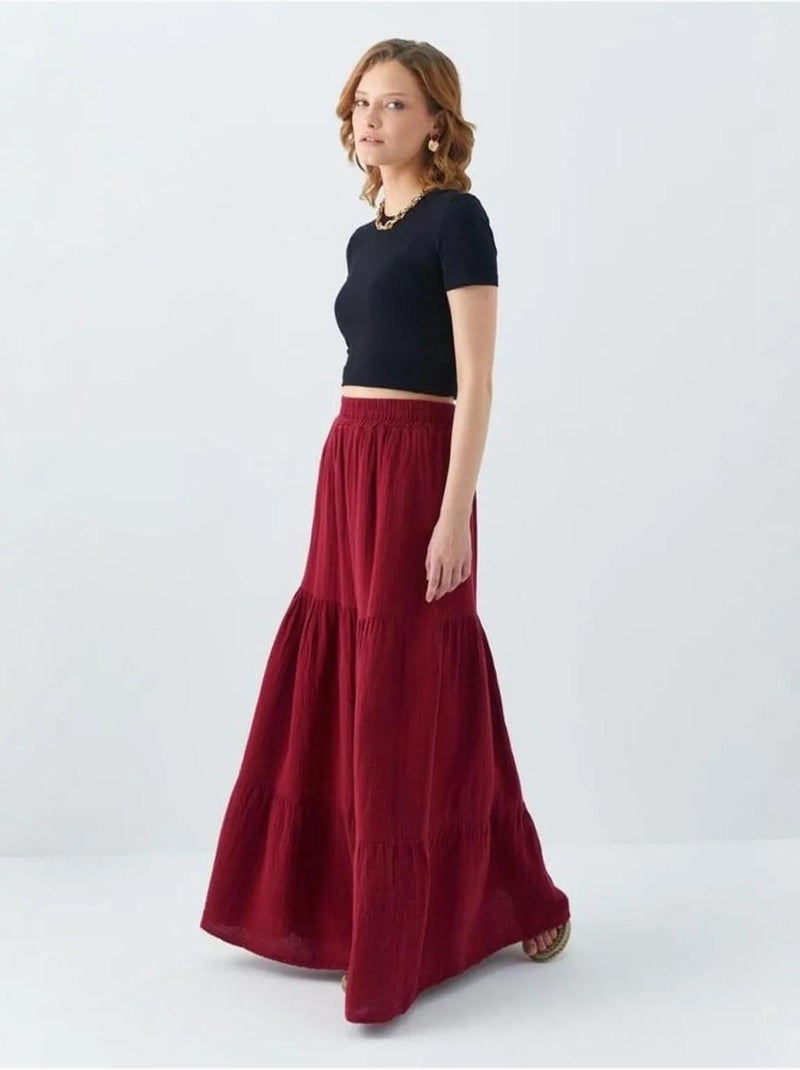 Jupe longue en coton avec taille élastique mixray Rouge bordeaux - Kiabi