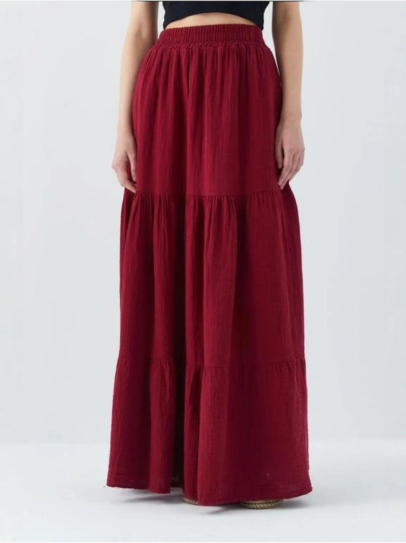 Jupe longue en coton avec taille élastique mixray Rouge bordeaux - Kiabi