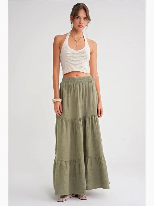 Jupe longue en coton avec taille élastique mixray - Kiabi Jupe longue en coton avec taille élastique mixray - Kiabi