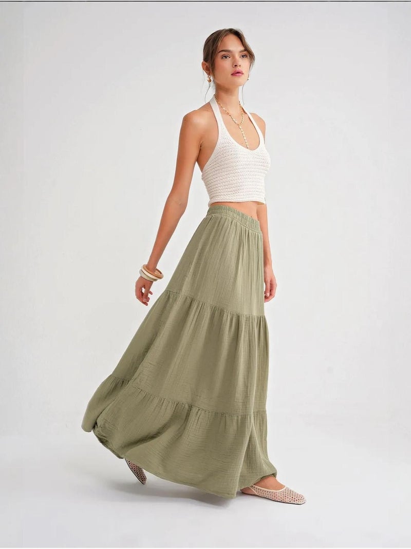 Jupe longue en coton avec taille élastique mixray Vert pastel - Kiabi