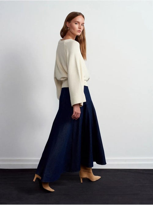 Jupe Longue En Denim Coupe A À Taille Haute - Kiabi