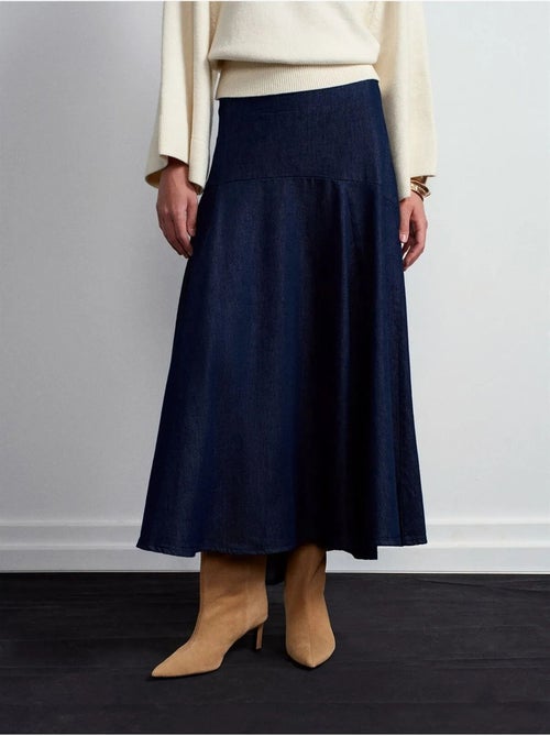 Jupe Longue En Denim Coupe A À Taille Haute - Kiabi