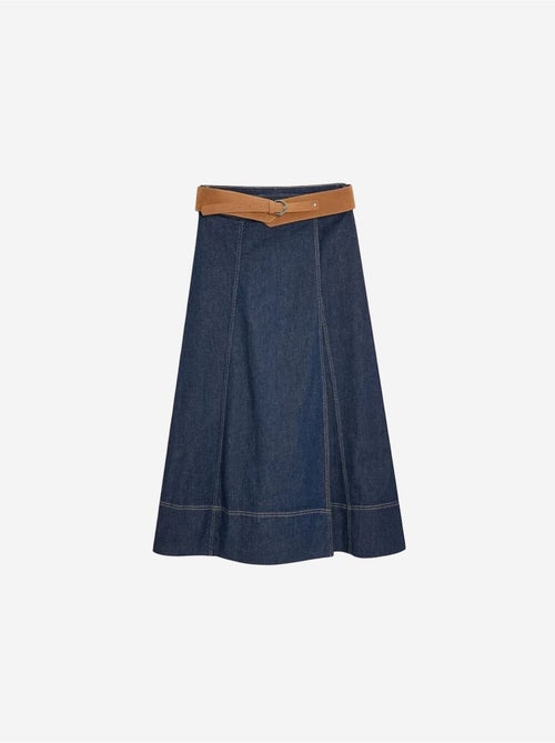 Jupe Longue En Denim Coupe A, Taille Haute Et Ceinture - Kiabi