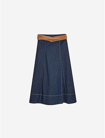 Jupe longue en denim coupe a, taille haute et ceinture dilvin