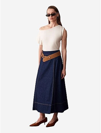 Jupe longue en denim coupe a, taille haute et ceinture dilvin
