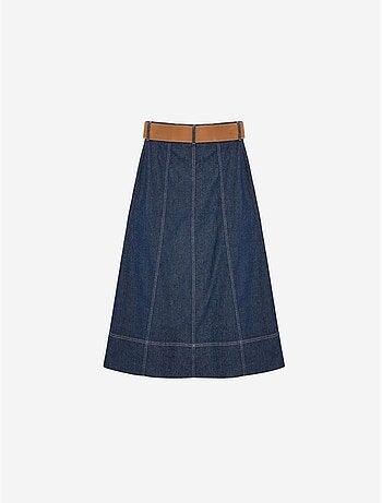 Jupe longue en denim coupe a, taille haute et ceinture dilvin