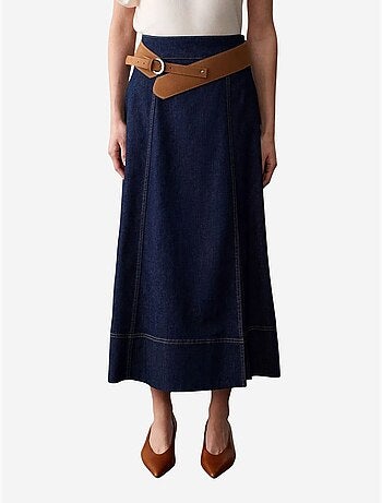Jupe longue en denim coupe a, taille haute et ceinture dilvin