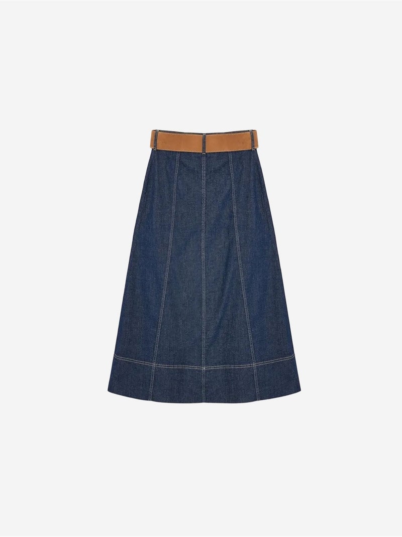 Jupe longue en denim coupe a, taille haute et ceinture dilvin Bleu outremer - Kiabi