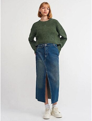 Jupe longue en denim, coupe trapèze, taille haute dilvin
