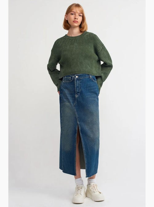 Jupe longue en denim, coupe trapèze, taille haute dilvin - Kiabi Jupe longue en denim, coupe trapèze, taille haute dilvin - Kiabi