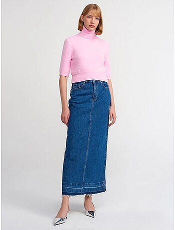 Jupe longue en denim droite à taille haute dilvin
