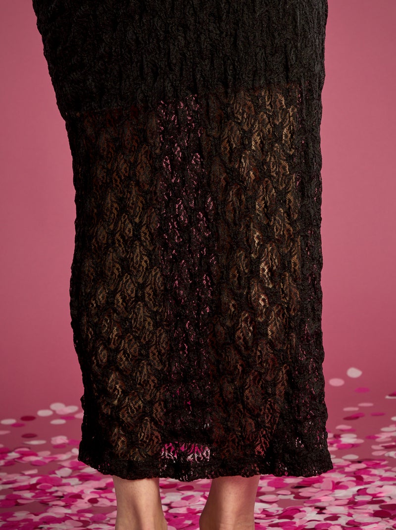 Jupe longue en dentelle Noir - Kiabi