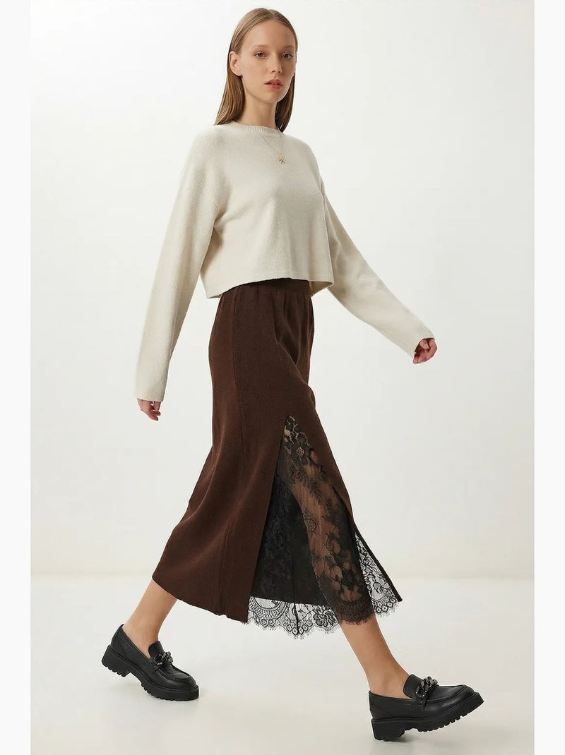 Jupe longue en dentelle taille haute istanbul Marron chocolat - Kiabi