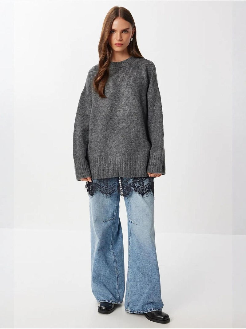 Jupe longue en dentelle taille haute istanbul Noir - Kiabi