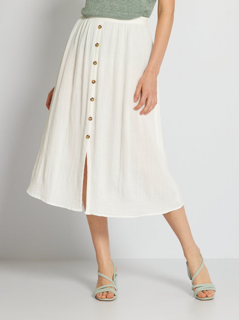 Jupe longue en double gaze de coton Blanc - Kiabi