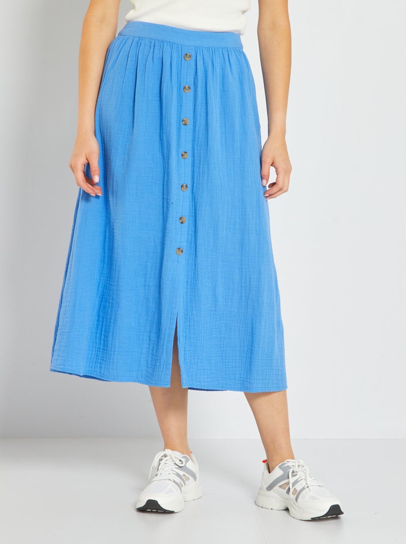 Jupe longue en double gaze de coton Bleu - Kiabi