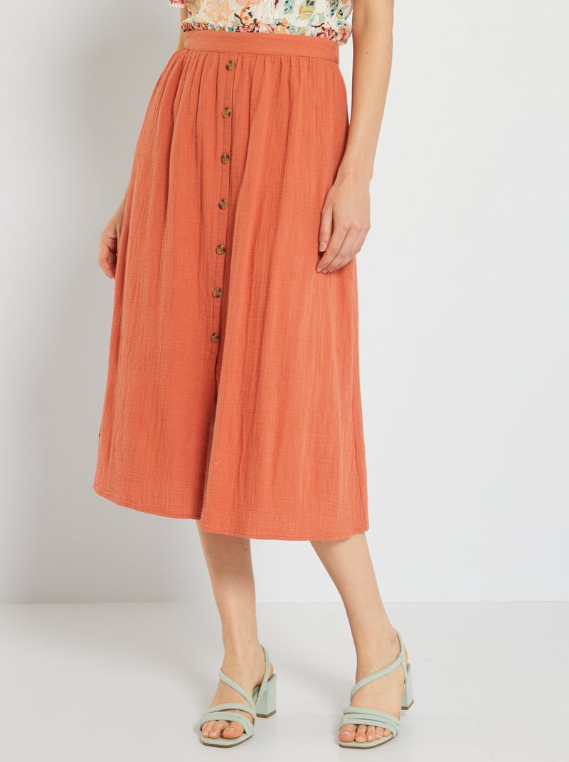 Jupe longue en double gaze de coton Orange - Kiabi