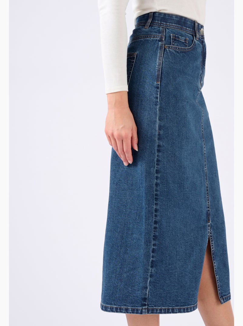 Jupe longue en jean - Damart Bleu denim - Kiabi