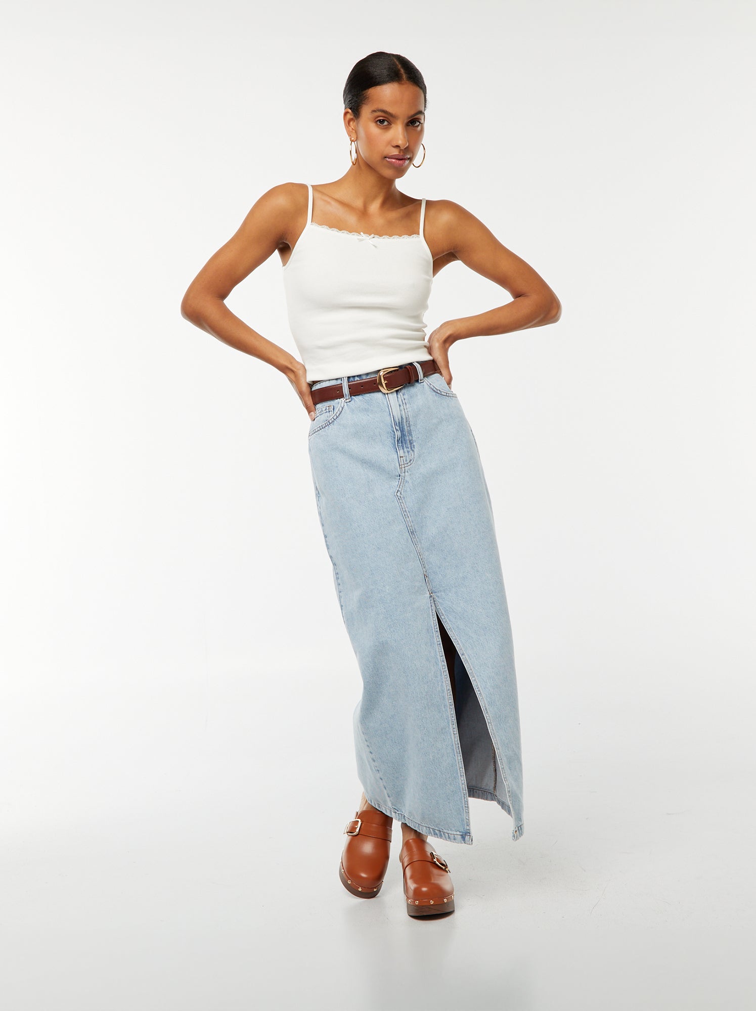 Jupe Longue En Jean Taille Haute Femme - Coupe Classique Décontractée - Denim Vintage Avec élastique - 86,4 Cm - 9