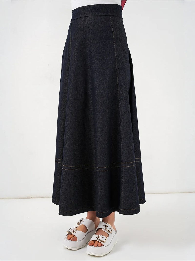 Jupe longue en jean taille haute trapèze avec poches bdart Bleu marine - Kiabi
