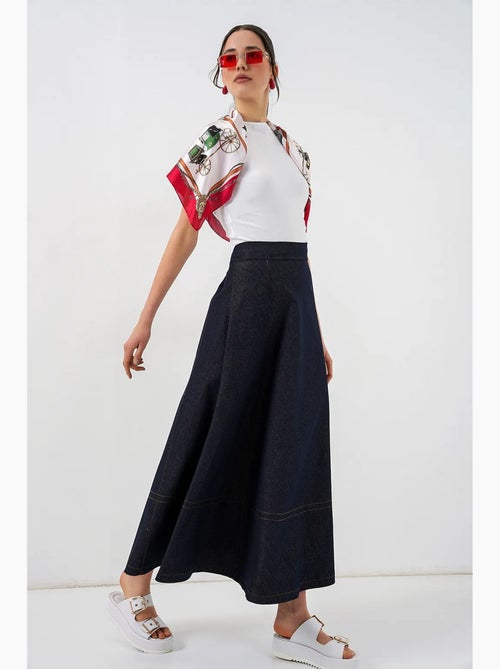 Jupe longue en jean taille haute trapèze avec poches bdart - Kiabi Jupe longue en jean taille haute trapèze avec poches bdart - Kiabi