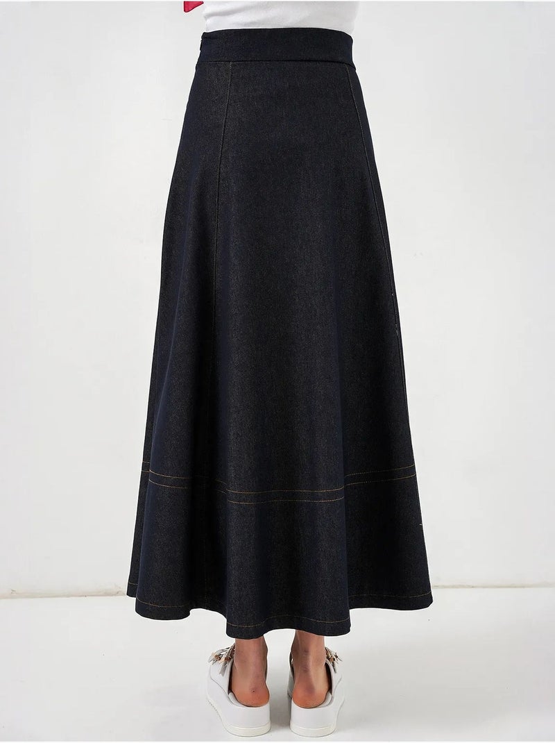 Jupe longue en jean taille haute trapèze avec poches bdart Bleu marine - Kiabi