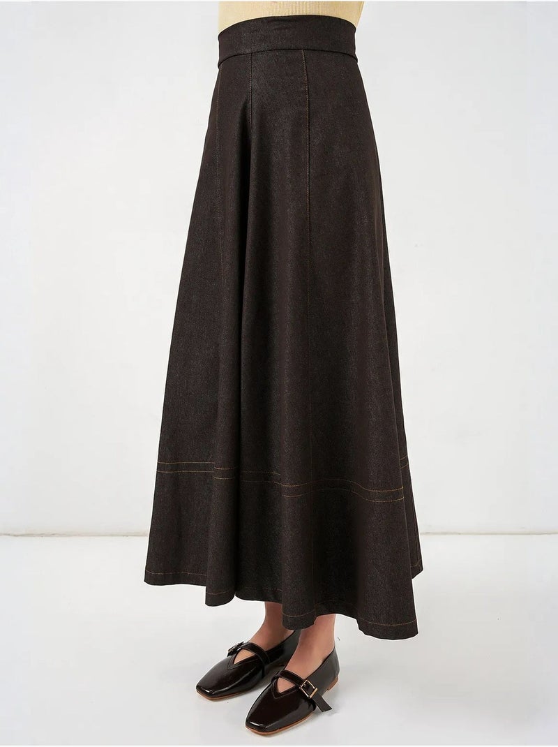 Jupe longue en jean taille haute trapèze avec poches bdart Marron chocolat - Kiabi