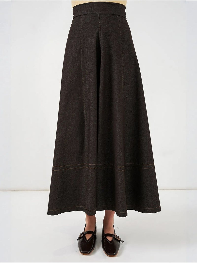 Jupe longue en jean taille haute trapèze avec poches bdart Marron chocolat - Kiabi