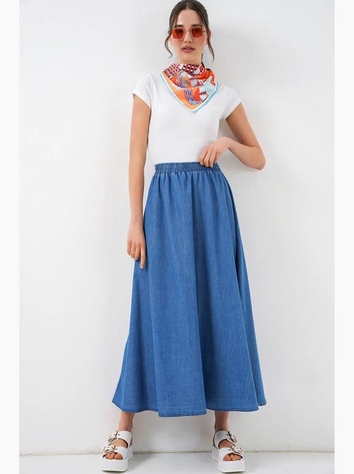 Jupe longue en jean trapèze taille haute bdart - Kiabi Jupe longue en jean trapèze taille haute bdart - Kiabi