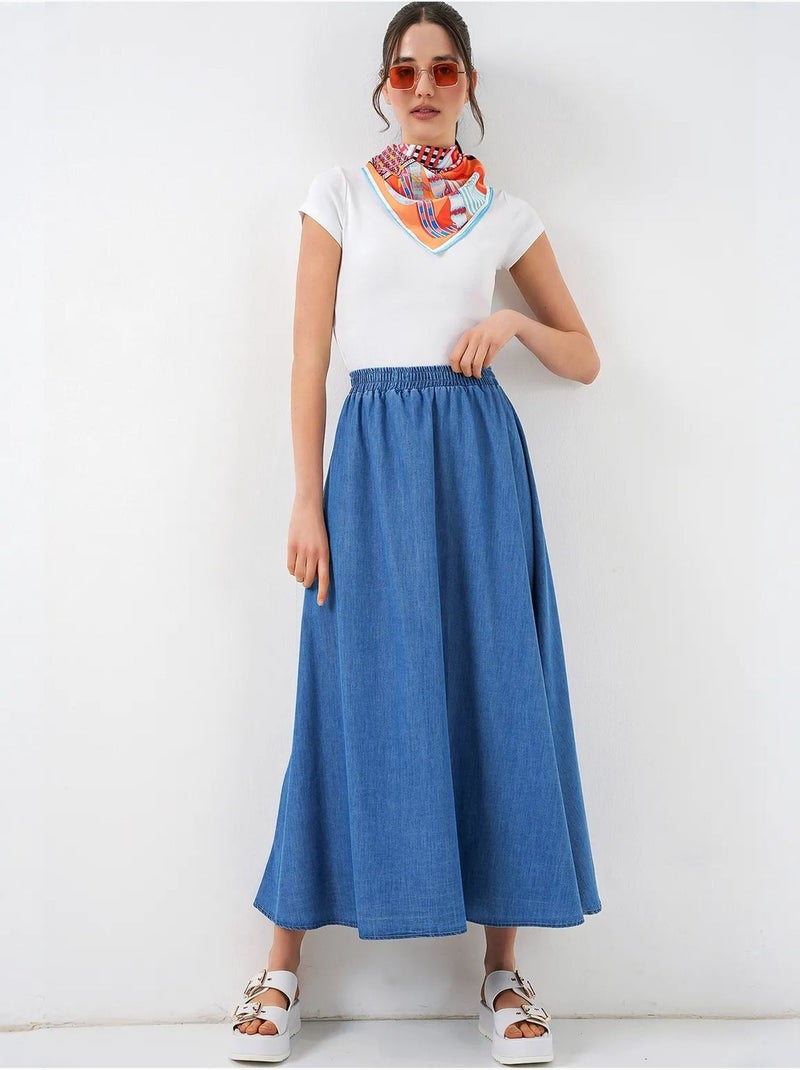 Jupe longue en jean trapèze taille haute bdart Bleu - Kiabi