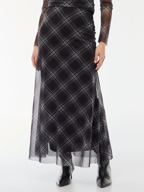 Jupe longue en mesh à carreaux - Kiabi