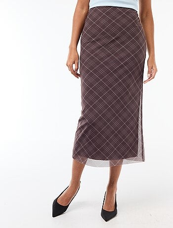 Jupe longue en mesh à carreaux