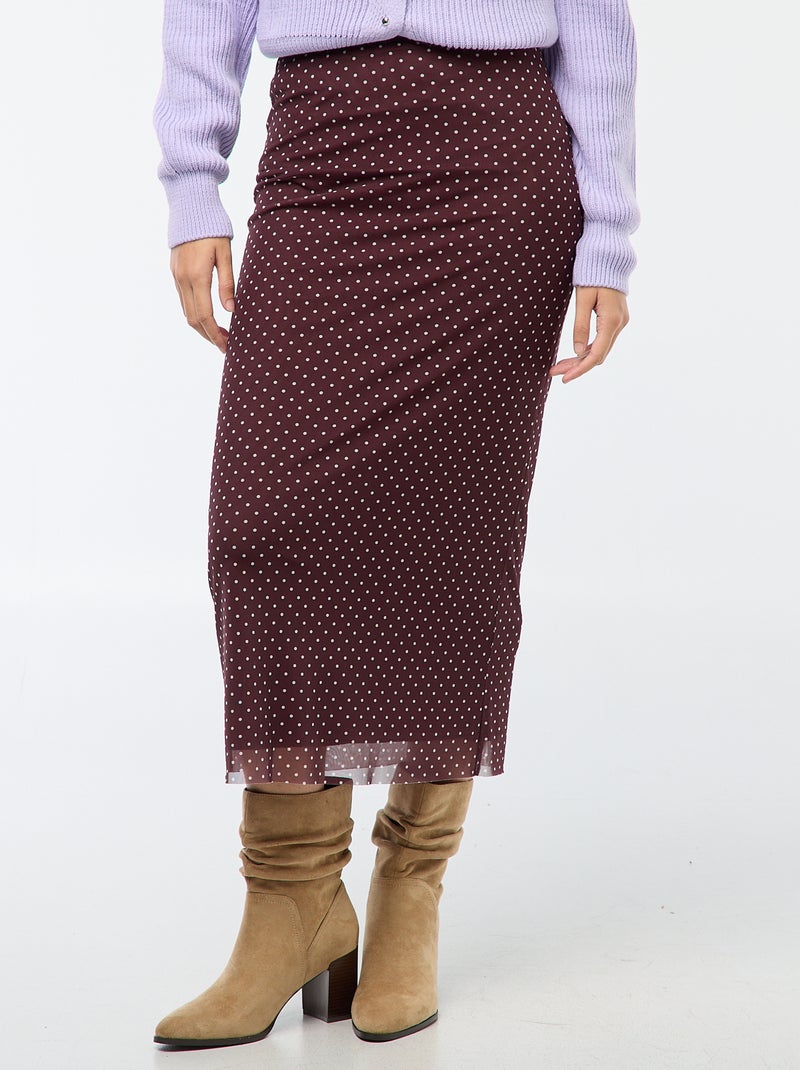 Jupe longue en mesh à pois Marron - Kiabi