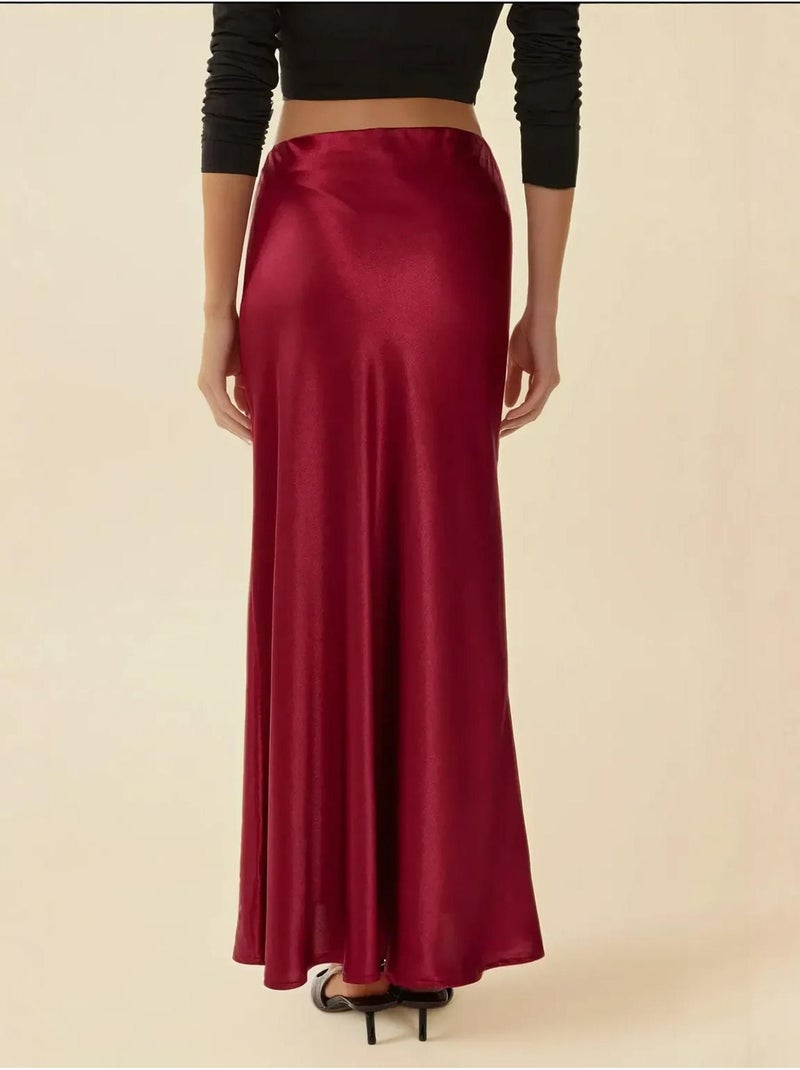 Jupe longue en satin à coupe biaisée Rouge - Kiabi