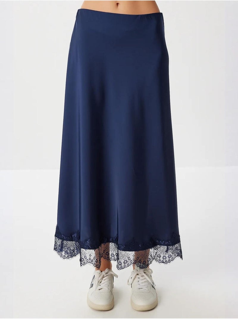 Jupe longue en satin à enfiler istanbul Bleu marine - Kiabi