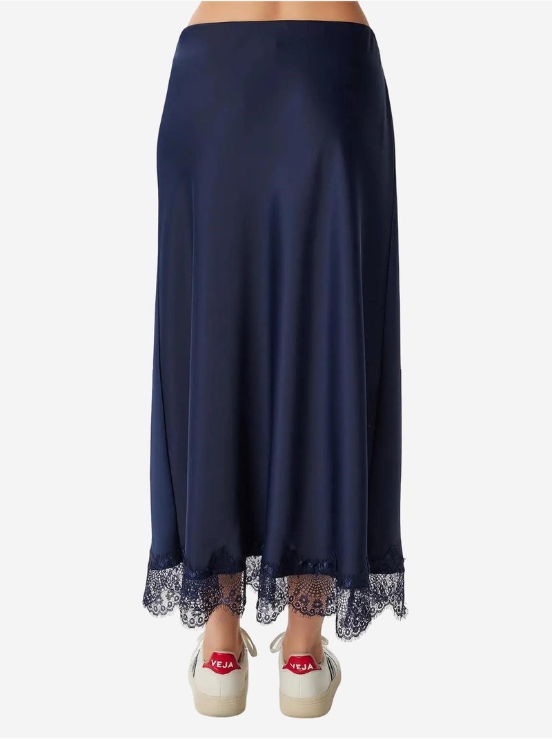 Jupe longue en satin à enfiler istanbul Bleu marine - Kiabi