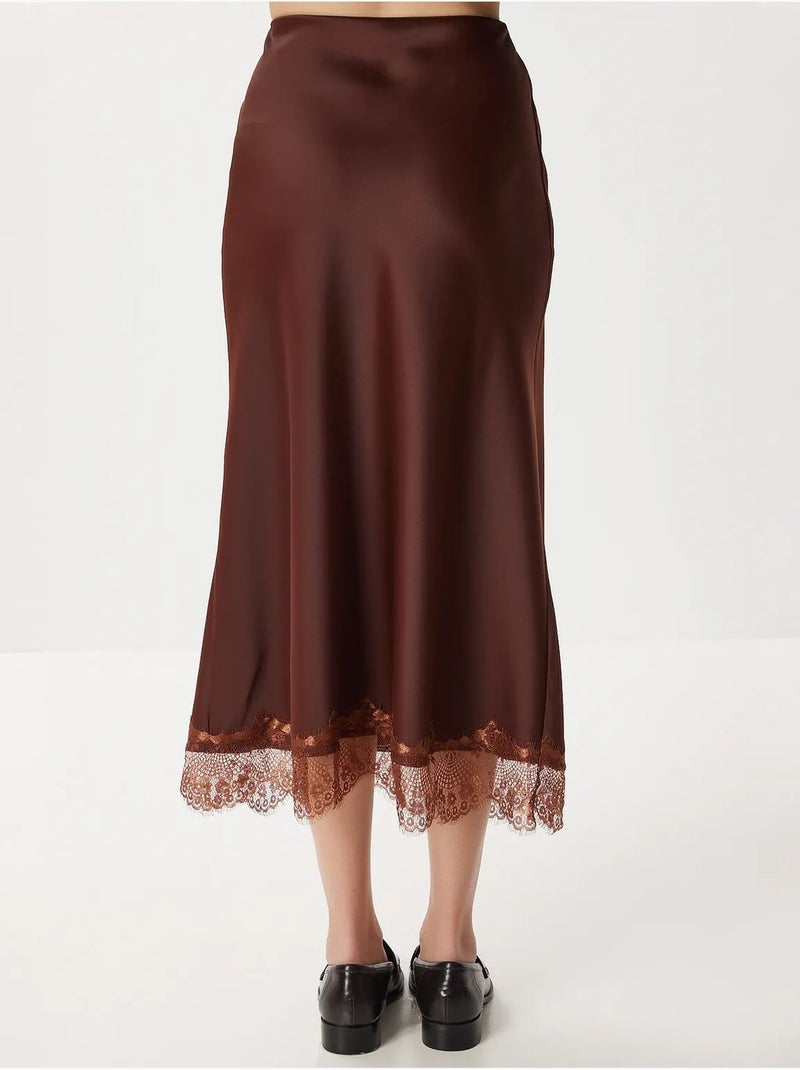 Jupe longue en satin à enfiler istanbul Marron chocolat - Kiabi