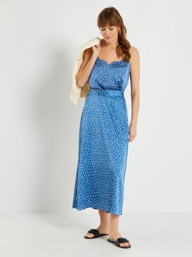 Jupe longue en satin Bleu - Kiabi