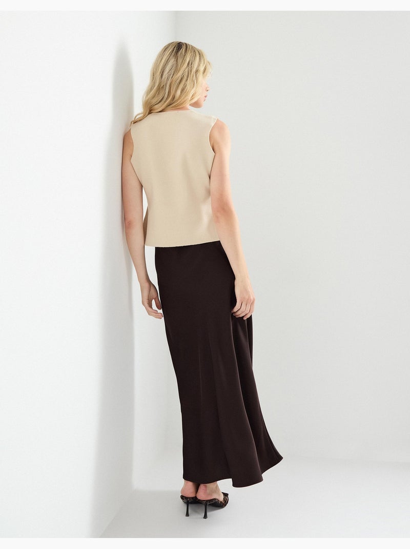 Jupe longue en satin, MO Fashion Marron - Kiabi