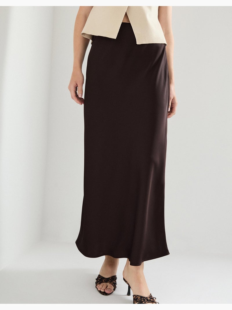 Jupe longue en satin, MO Fashion Marron - Kiabi