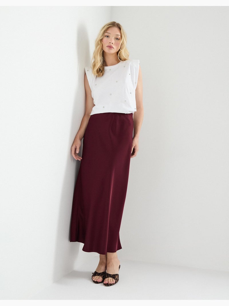 Princess Polly -Jupe longue taille haute en lin mélangé - Blanc