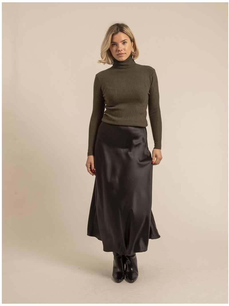 Jupe longue en satin XABATIA Noir - Kiabi
