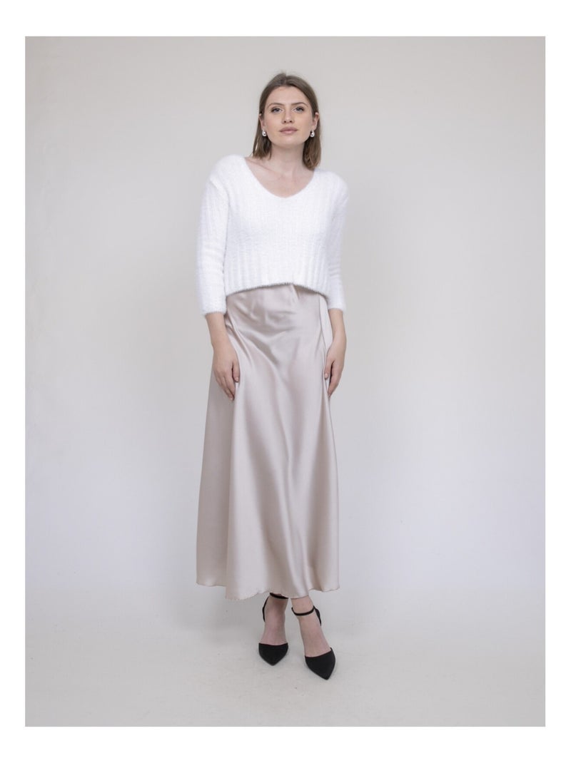 Jupe longue en satin XALPA Beige - Kiabi