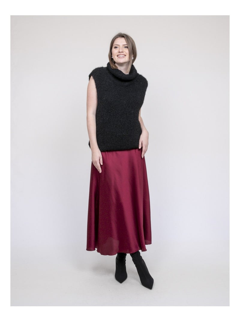 Jupe longue en satin XALPA Bordeaux - Kiabi