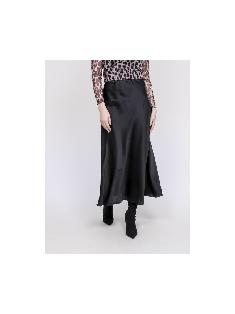 Jupe longue en satin XALPA Noir - Kiabi