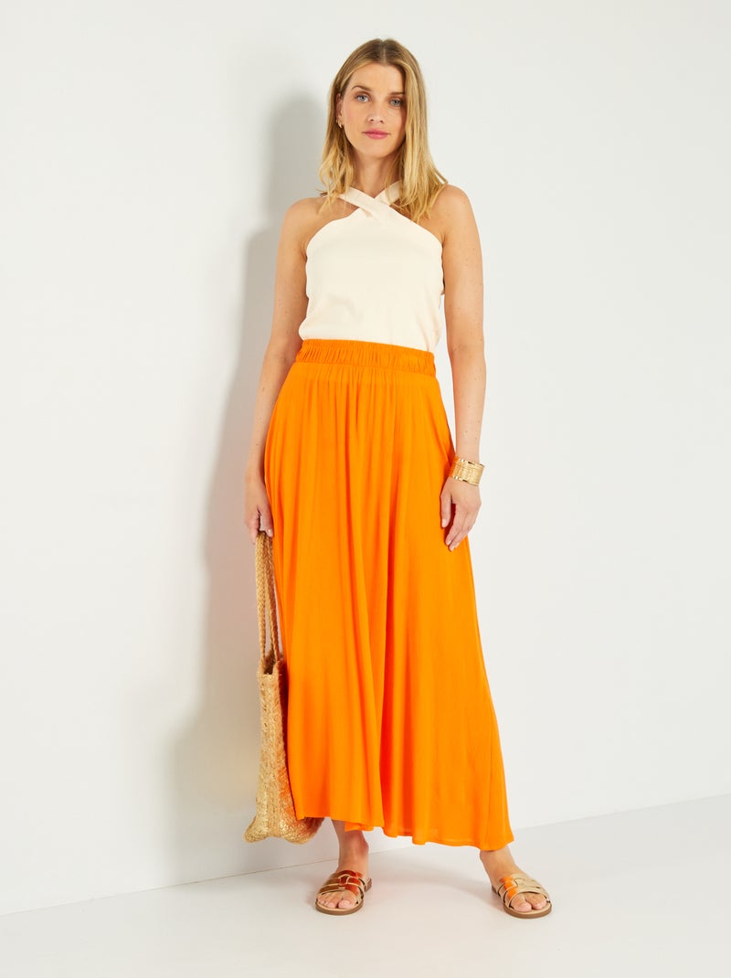 Jupe longue en tissu gaufrée Orange - Kiabi