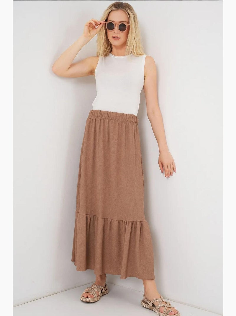 Jupe longue en tricot bdart Camel - Kiabi