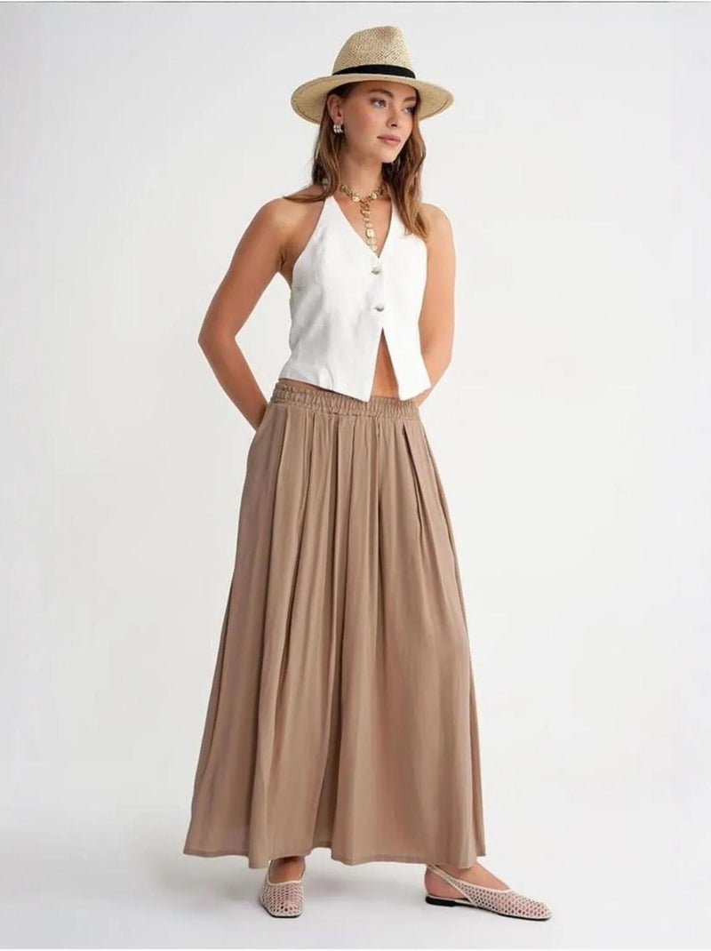 Jupe longue en tulle taille haute avec poches mixray Camel - Kiabi