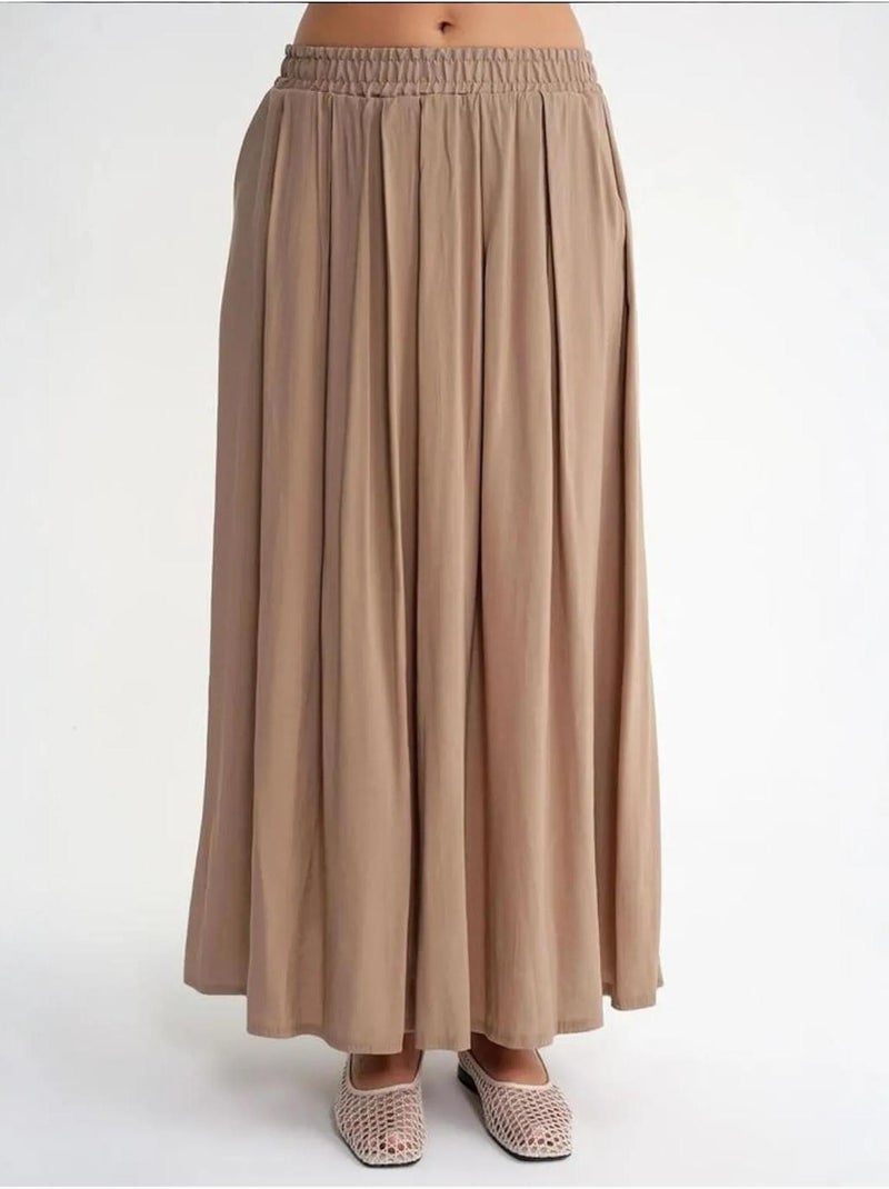 Jupe longue en tulle taille haute avec poches mixray Camel - Kiabi