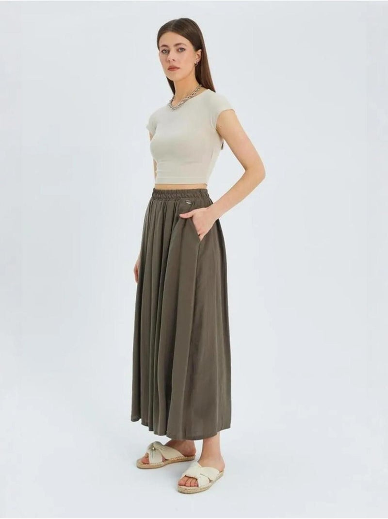 Jupe longue en tulle taille haute avec poches mixray Kaki - Kiabi
